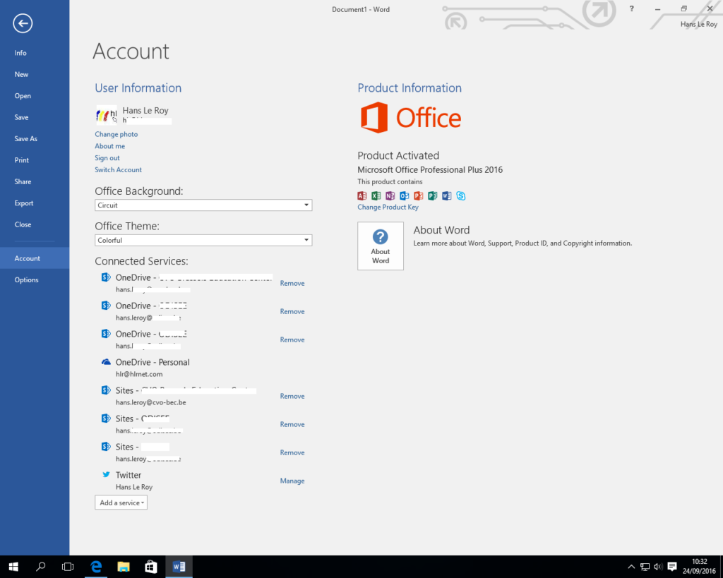 Office 365 accounts dubbel opgelijst in Word 2016 – hlrnet.com technoblog